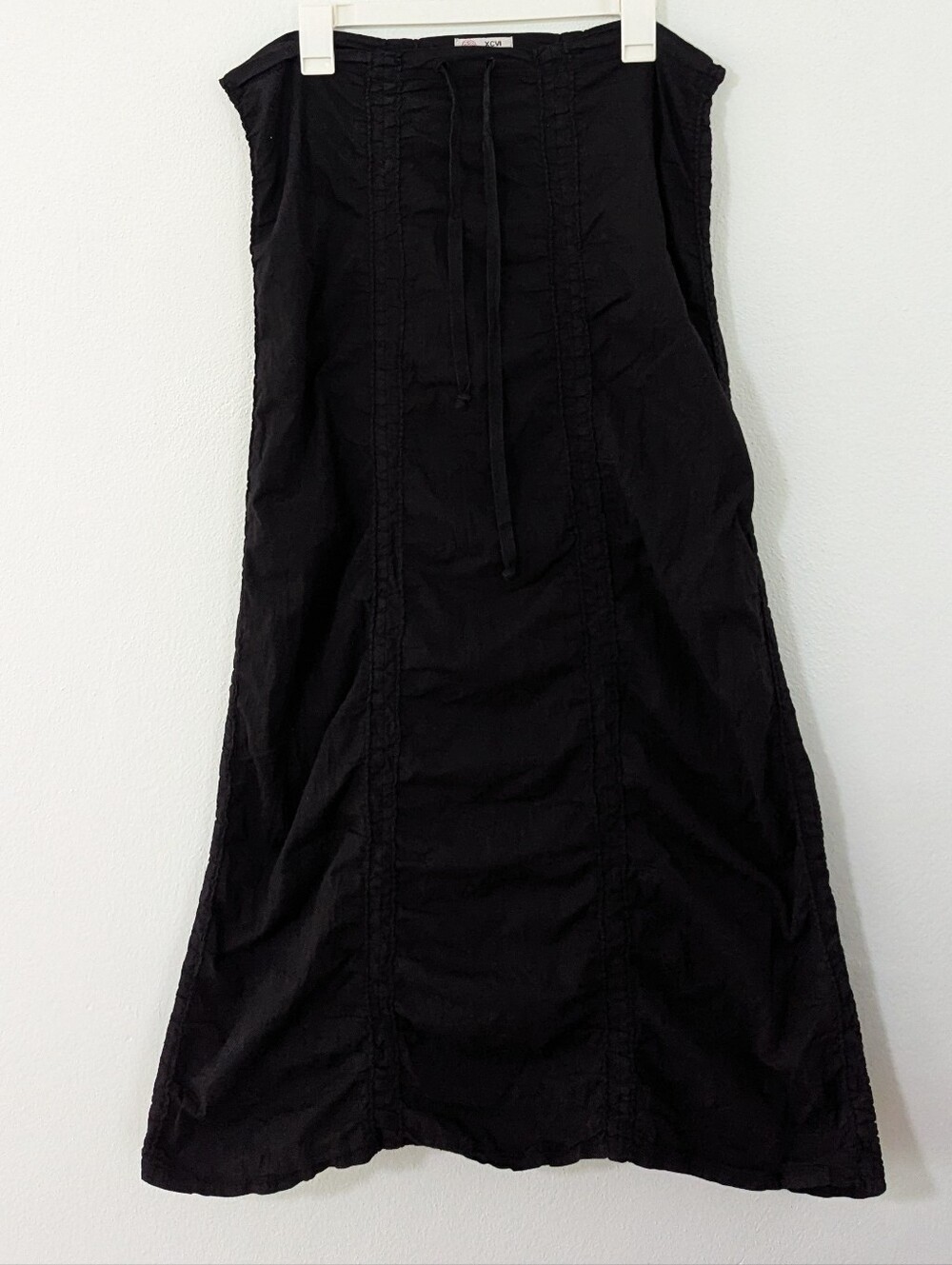 XCVI Vintage Pleated Maxi Skirt High Rise Drawstring Waist Ruched Black Small S